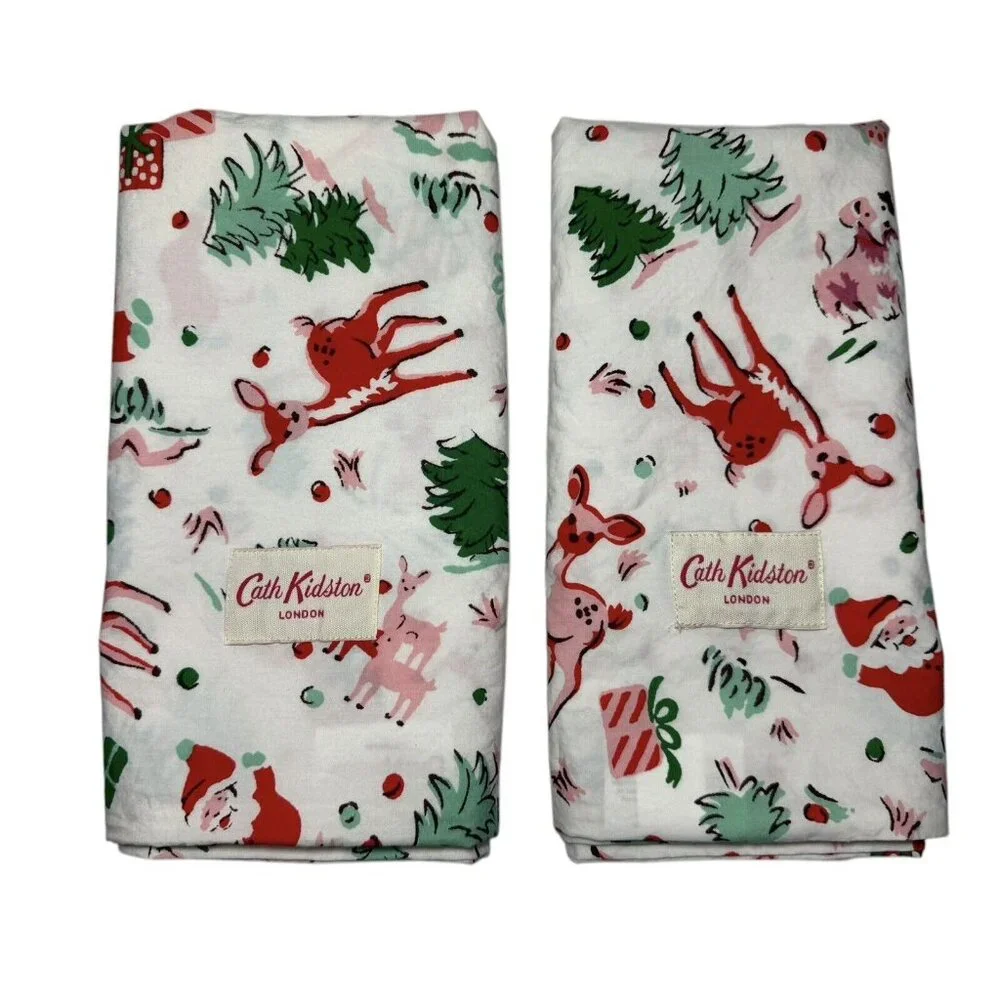 Cath Kidston FULL Sheet Set Ditsy Deer Pink Cotton Percale 4Pc WINTER Christmas